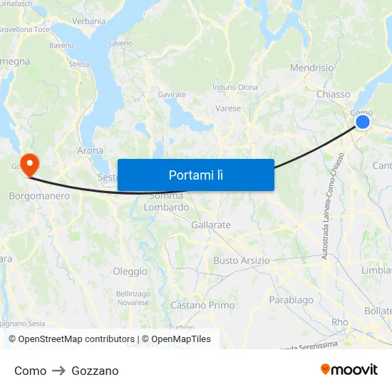 Como to Gozzano map