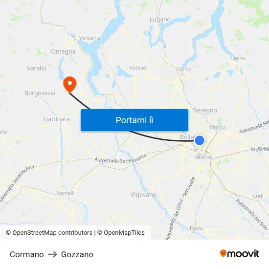 Cormano to Gozzano map