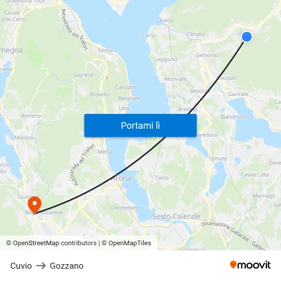 Cuvio to Gozzano map
