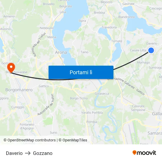 Daverio to Gozzano map