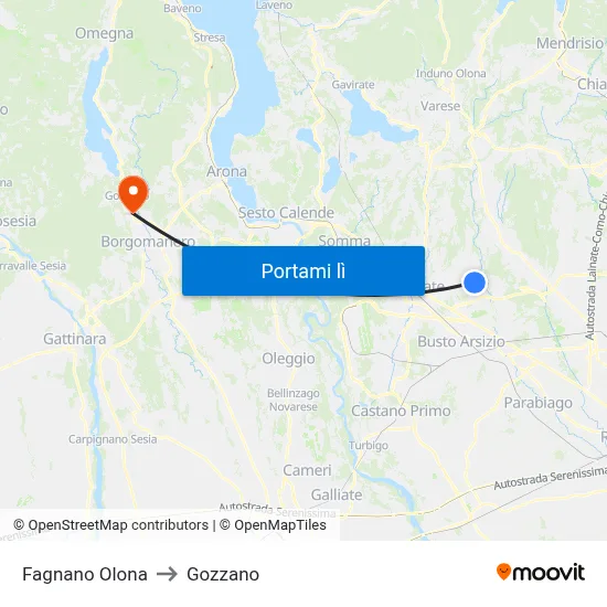 Fagnano Olona to Gozzano map