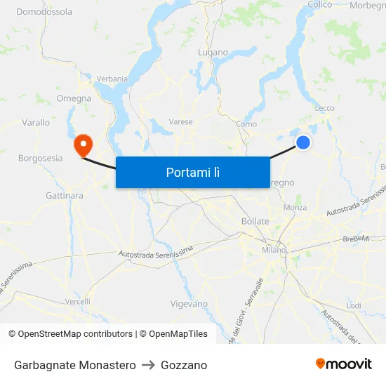 Garbagnate Monastero to Gozzano map