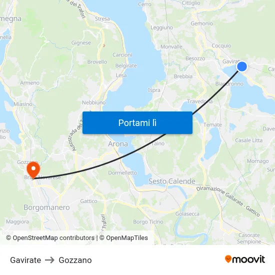 Gavirate to Gozzano map