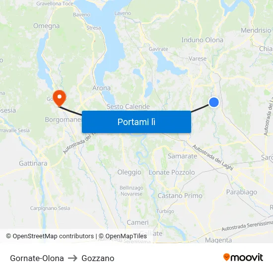 Gornate-Olona to Gozzano map