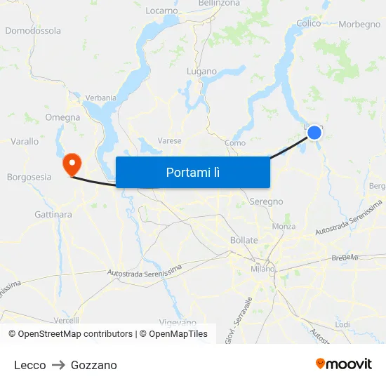Lecco to Gozzano map