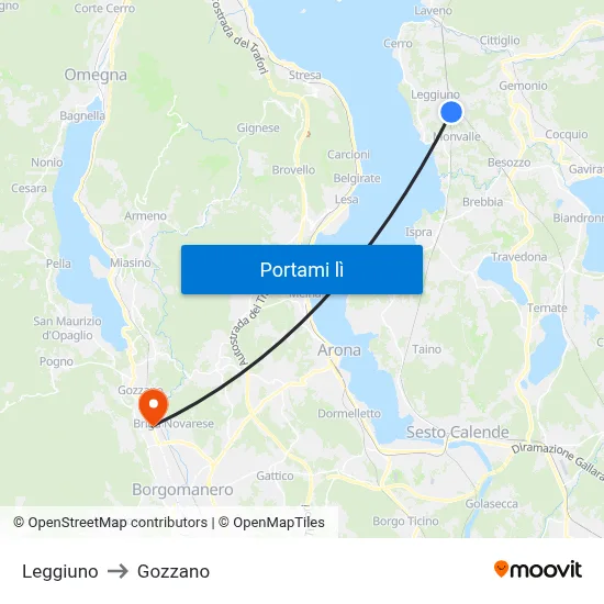 Leggiuno to Gozzano map