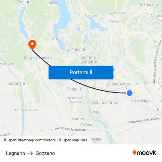 Legnano to Gozzano map