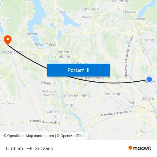 Limbiate to Gozzano map