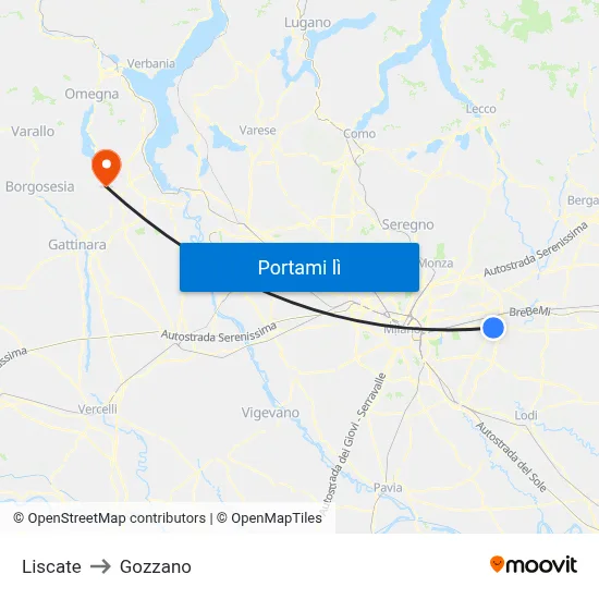 Liscate to Gozzano map
