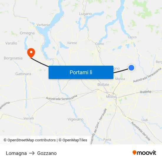 Lomagna to Gozzano map