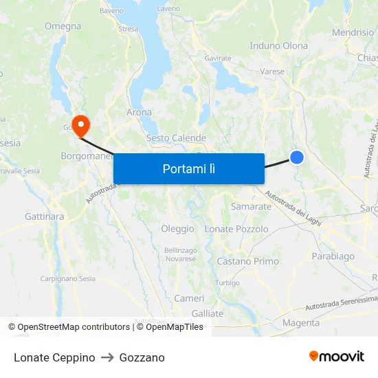 Lonate Ceppino to Gozzano map