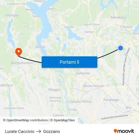 Lurate Caccivio to Gozzano map