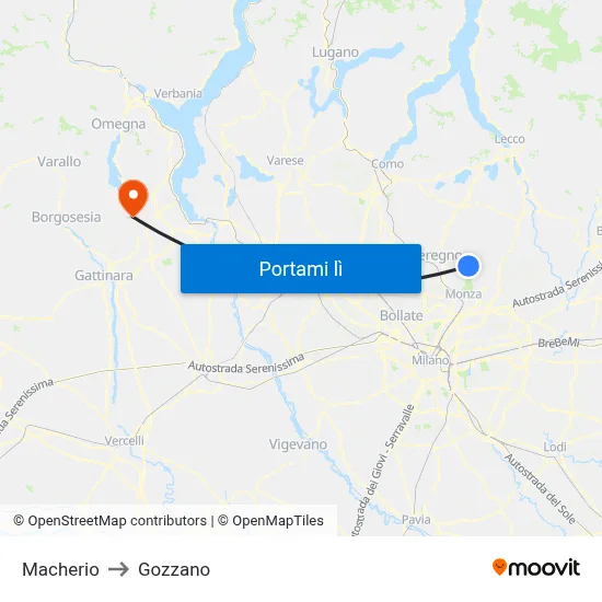 Macherio to Gozzano map