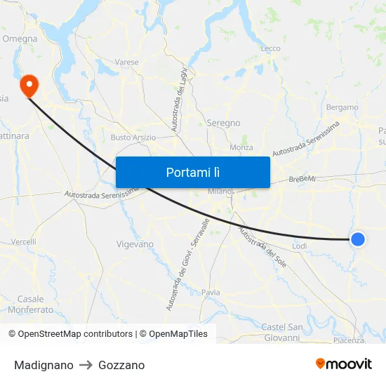 Madignano to Gozzano map