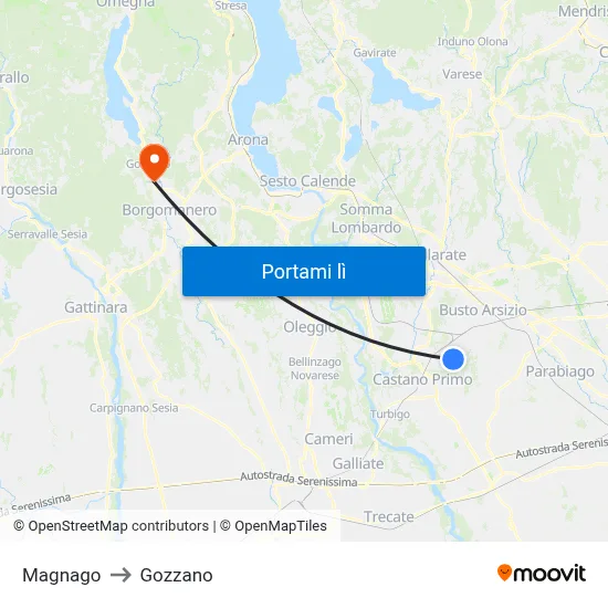 Magnago to Gozzano map