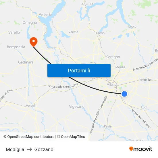 Mediglia to Gozzano map