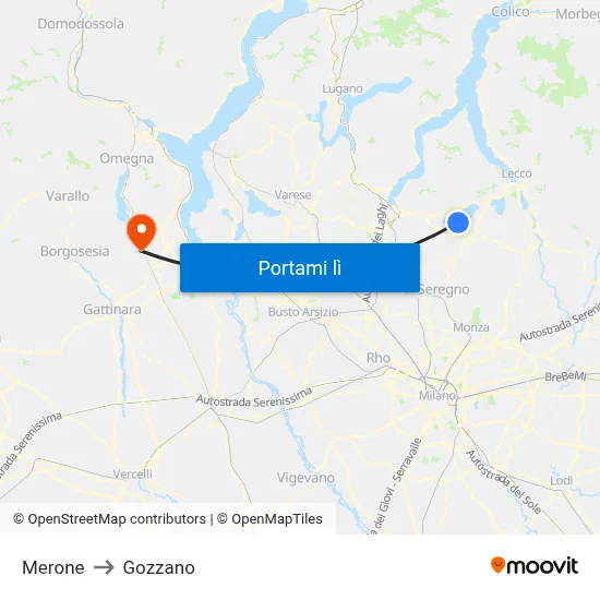 Merone to Gozzano map
