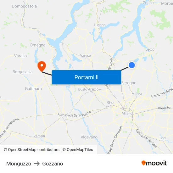 Monguzzo to Gozzano map