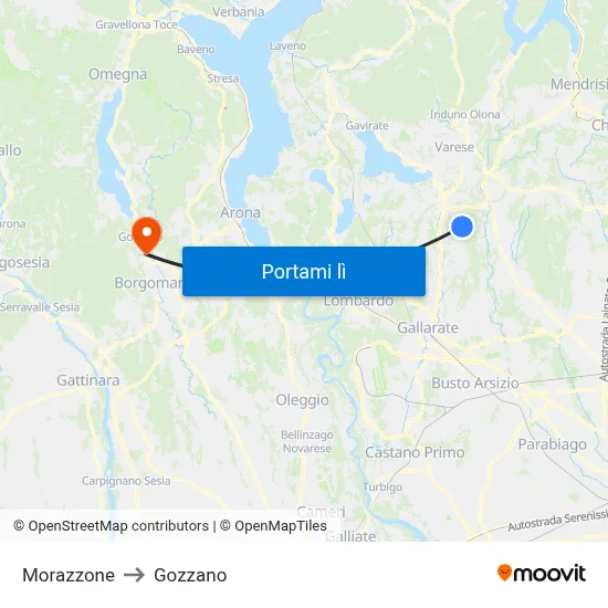 Morazzone to Gozzano map