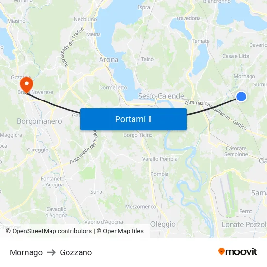 Mornago to Gozzano map