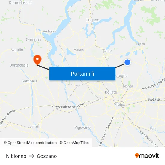 Nibionno to Gozzano map