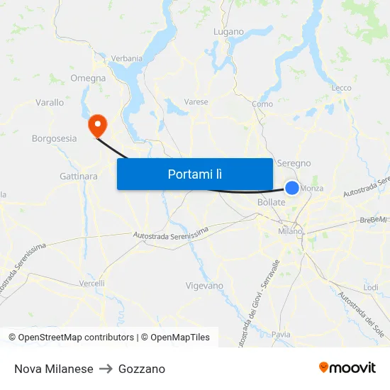 Nova Milanese to Gozzano map