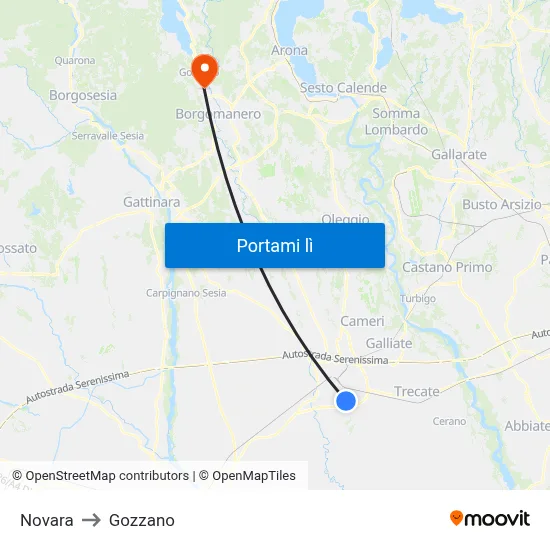 Novara to Gozzano map