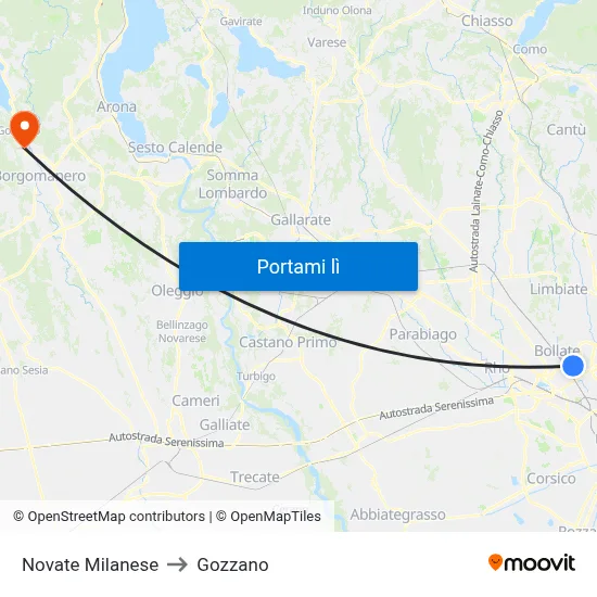 Novate Milanese to Gozzano map