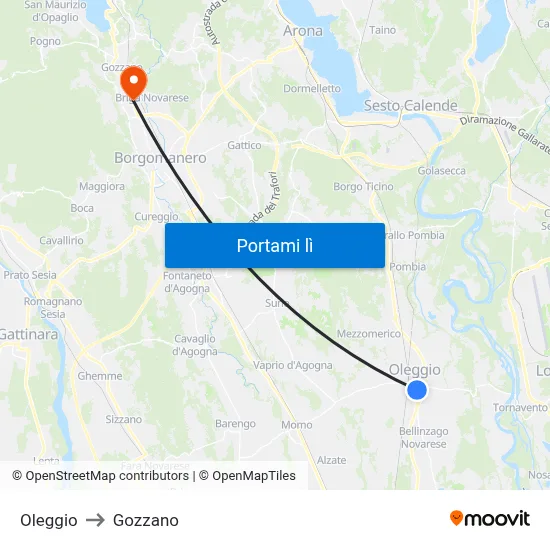 Oleggio to Gozzano map