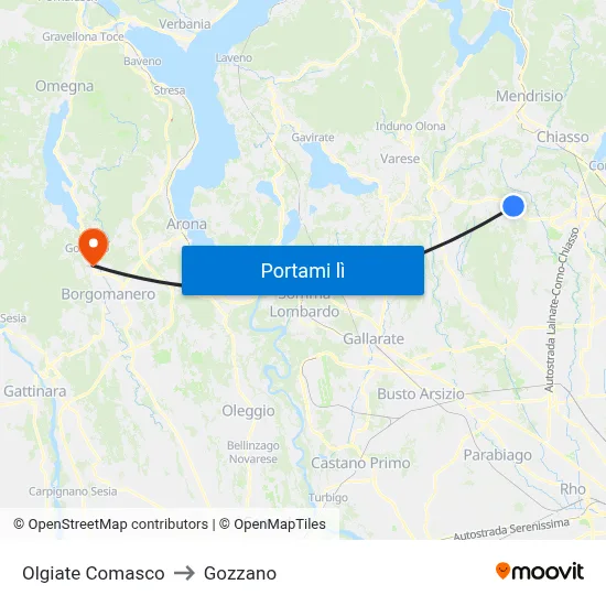 Olgiate Comasco to Gozzano map