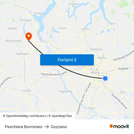 Peschiera Borromeo to Gozzano map