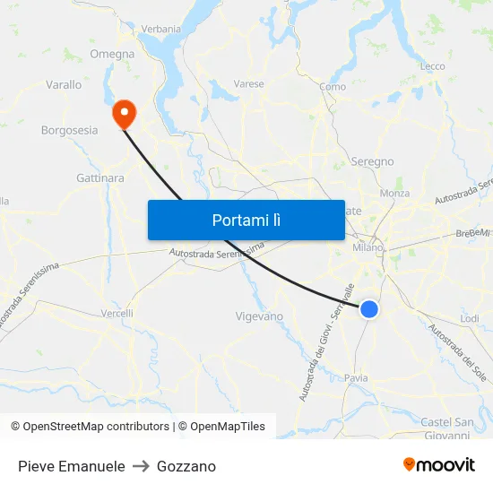 Pieve Emanuele to Gozzano map
