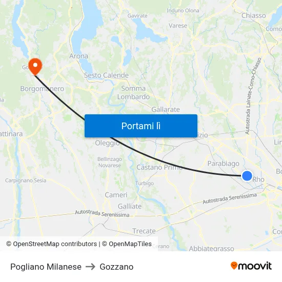 Pogliano Milanese to Gozzano map