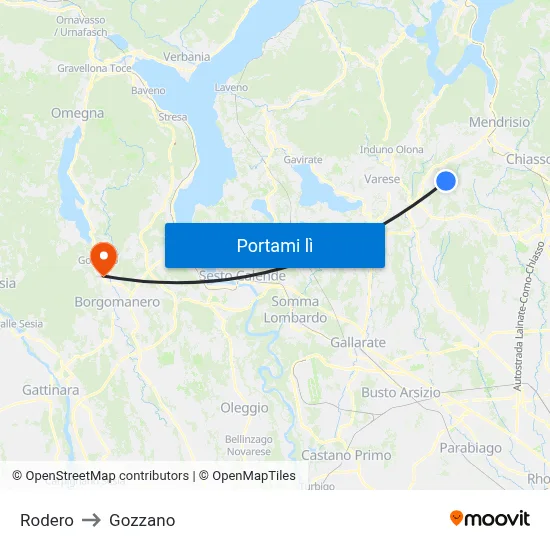 Rodero to Gozzano map