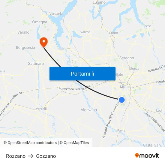 Rozzano to Gozzano map