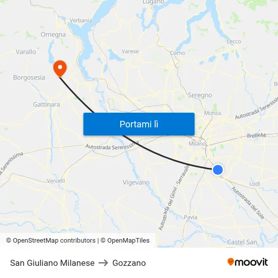 San Giuliano Milanese to Gozzano map