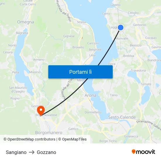 Sangiano to Gozzano map