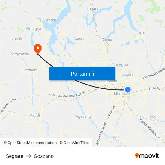 Segrate to Gozzano map