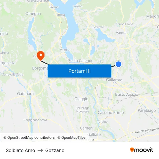 Solbiate Arno to Gozzano map