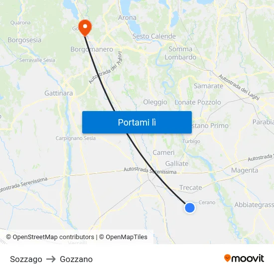 Sozzago to Gozzano map