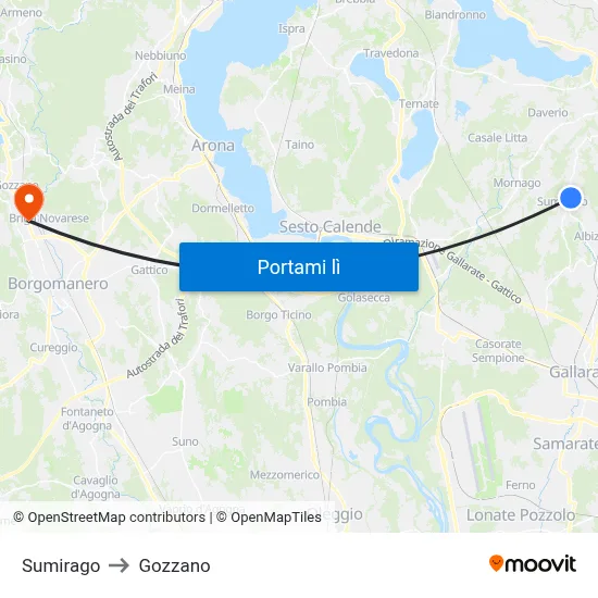 Sumirago to Gozzano map