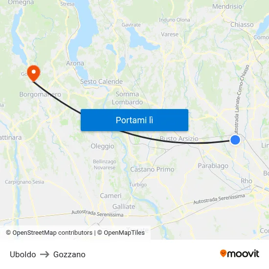 Uboldo to Gozzano map