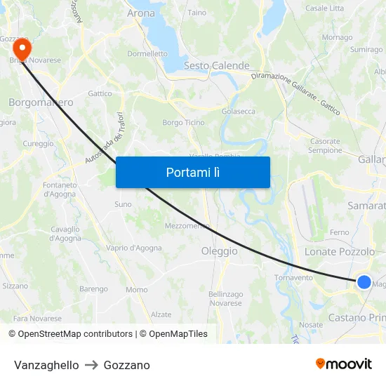 Vanzaghello to Gozzano map