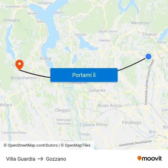 Villa Guardia to Gozzano map