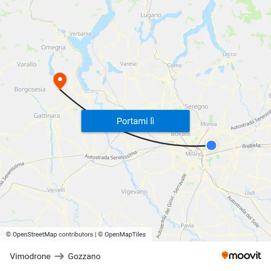 Vimodrone to Gozzano map