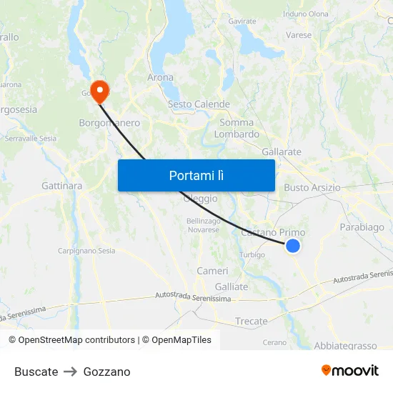 Buscate to Gozzano map