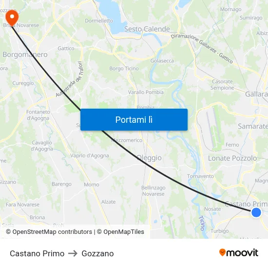 Castano Primo to Gozzano map