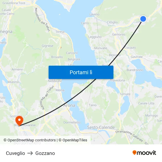 Cuveglio to Gozzano map