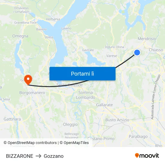 BIZZARONE to Gozzano map
