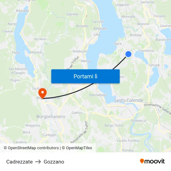 Cadrezzate to Gozzano map